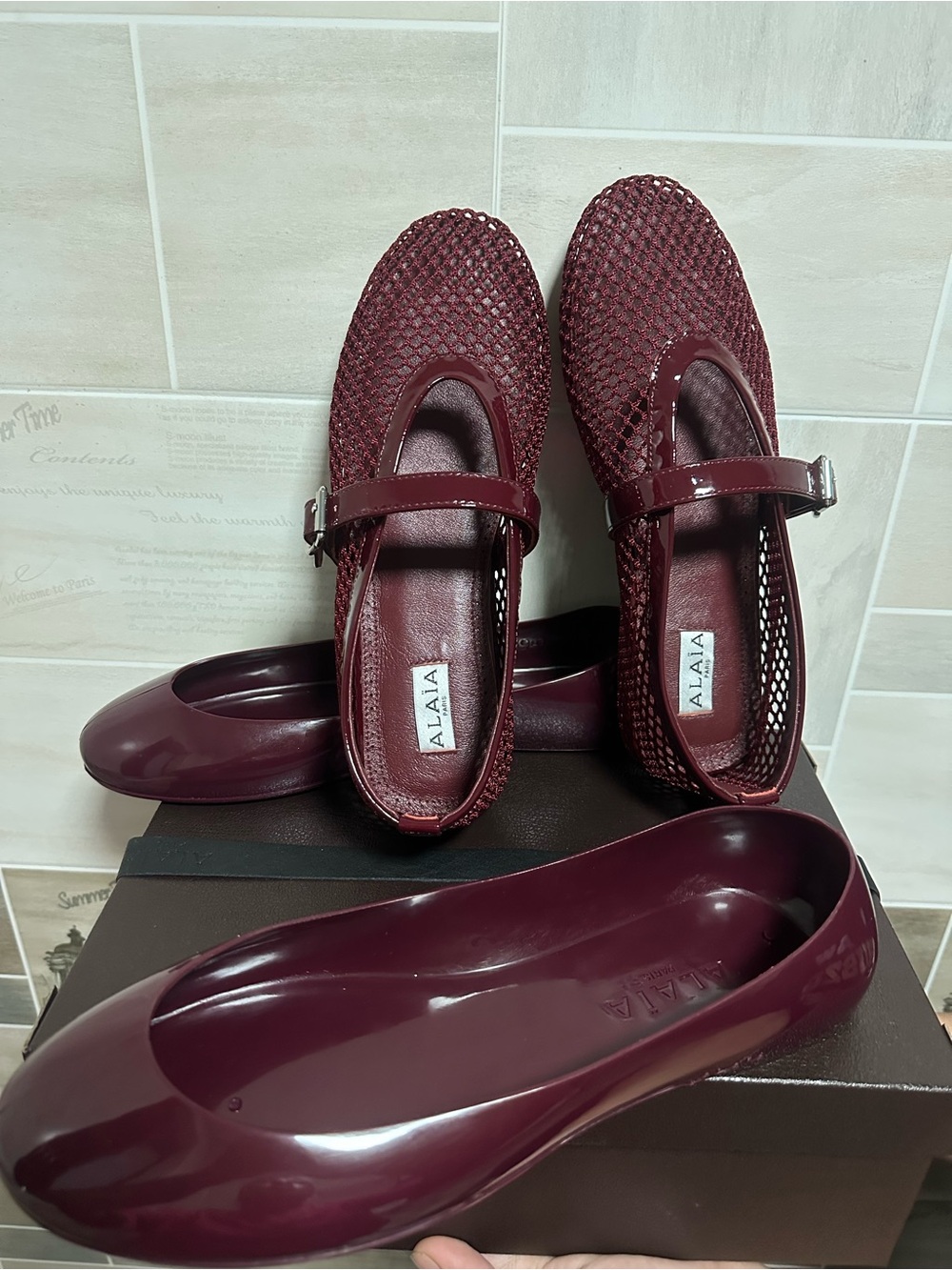ALAIA Burgundy Mary Jane and Ballet Flats Set